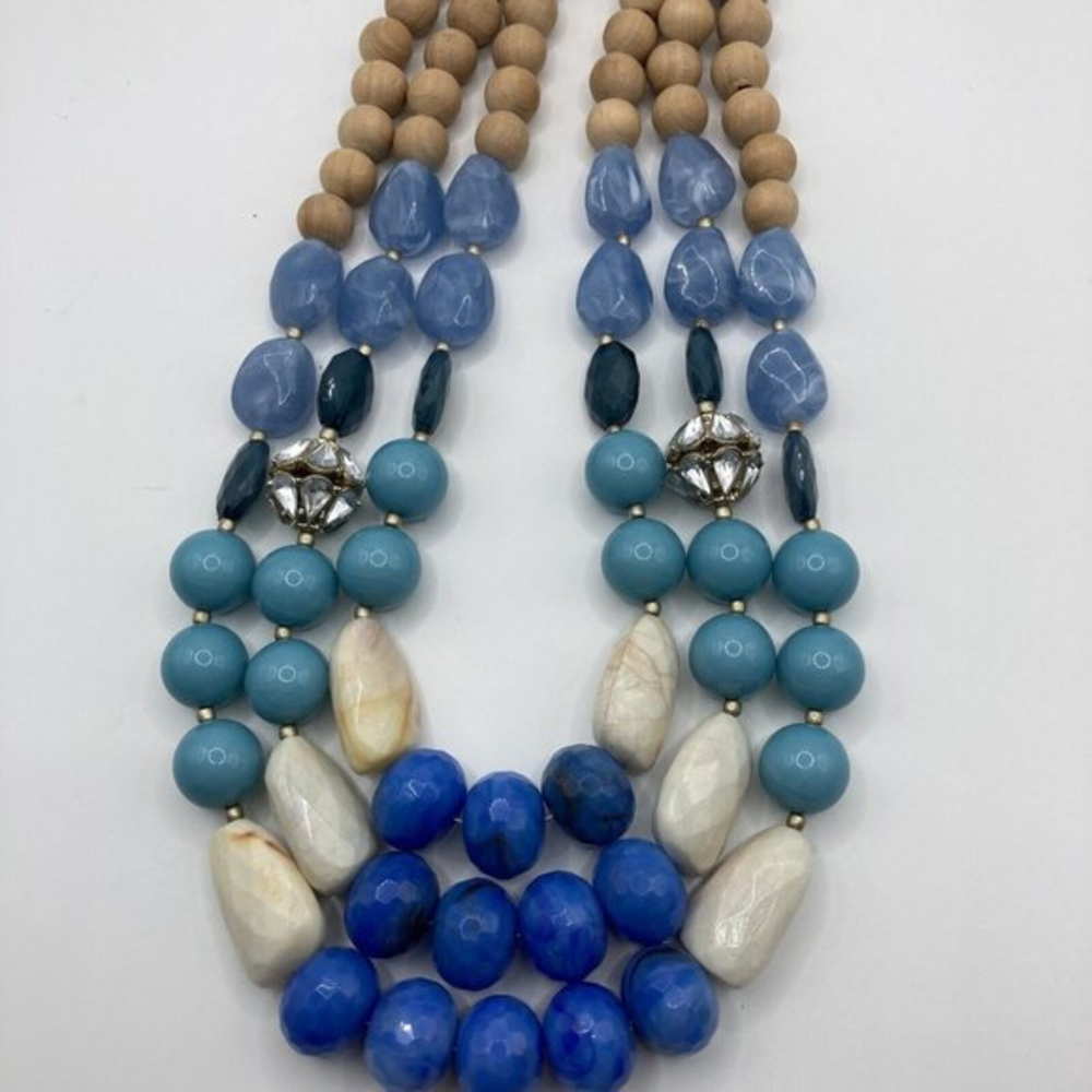 Triple Strand Acrylic Faceted Beads Wood Gold Tone LYNDELL NYC Designer Necklace